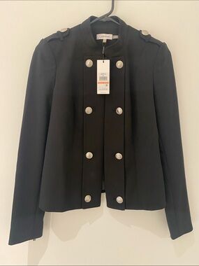 NWT Calvin Klein Military Style Jacket Blazer With Mandarin Collar Black Size 2